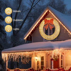 60" Pre-Lit Outdoor Christmas Wreath - LED Holiday Decor for Home & Garden with 400 Lights