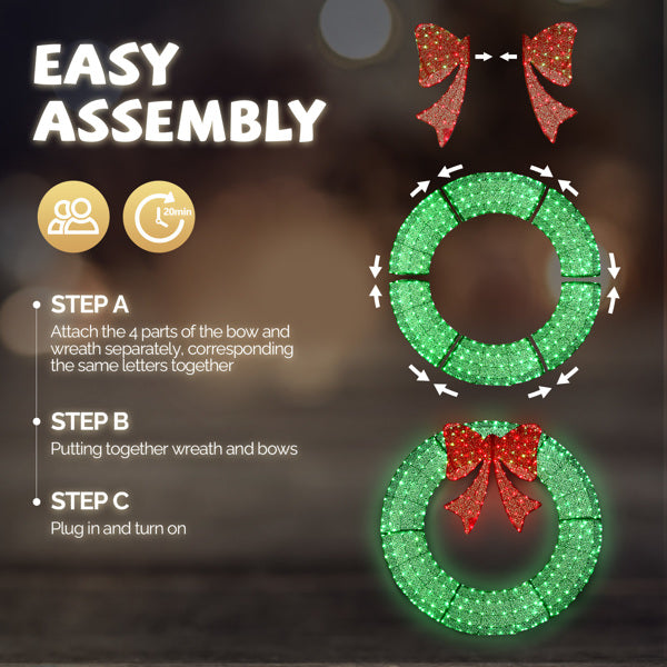 60" Pre-Lit Outdoor Christmas Wreath - LED Holiday Decor for Home & Garden with 400 Lights