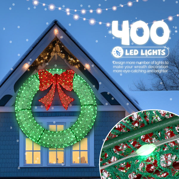 60" Pre-Lit Outdoor Christmas Wreath - LED Holiday Decor for Home & Garden with 400 Lights