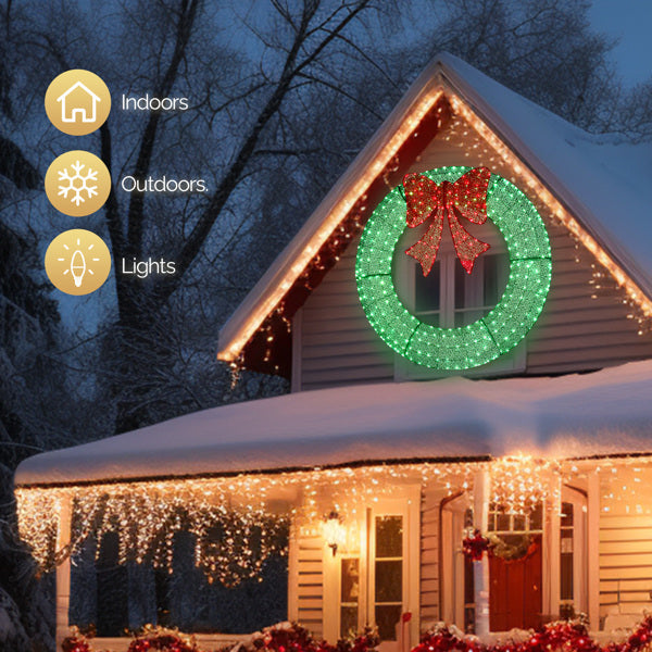 60" Pre-Lit Outdoor Christmas Wreath - LED Holiday Decor for Home & Garden with 400 Lights