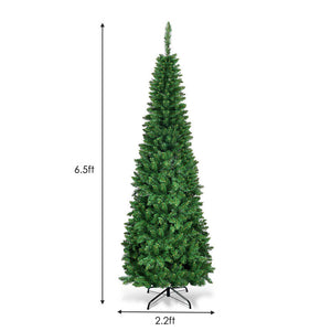 Pre-Lit Pencil Christmas Tree with LED Lights - 4.5 6.5 7.5 Feet Options