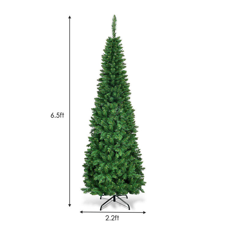 Pre-Lit Pencil Christmas Tree with LED Lights - 4.5 6.5 7.5 Feet Options