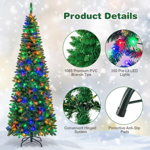 Pre-Lit Pencil Christmas Tree with LED Lights - 4.5 6.5 7.5 Feet Options