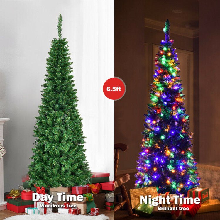 Pre-Lit Pencil Christmas Tree with LED Lights - 4.5 6.5 7.5 Feet Options