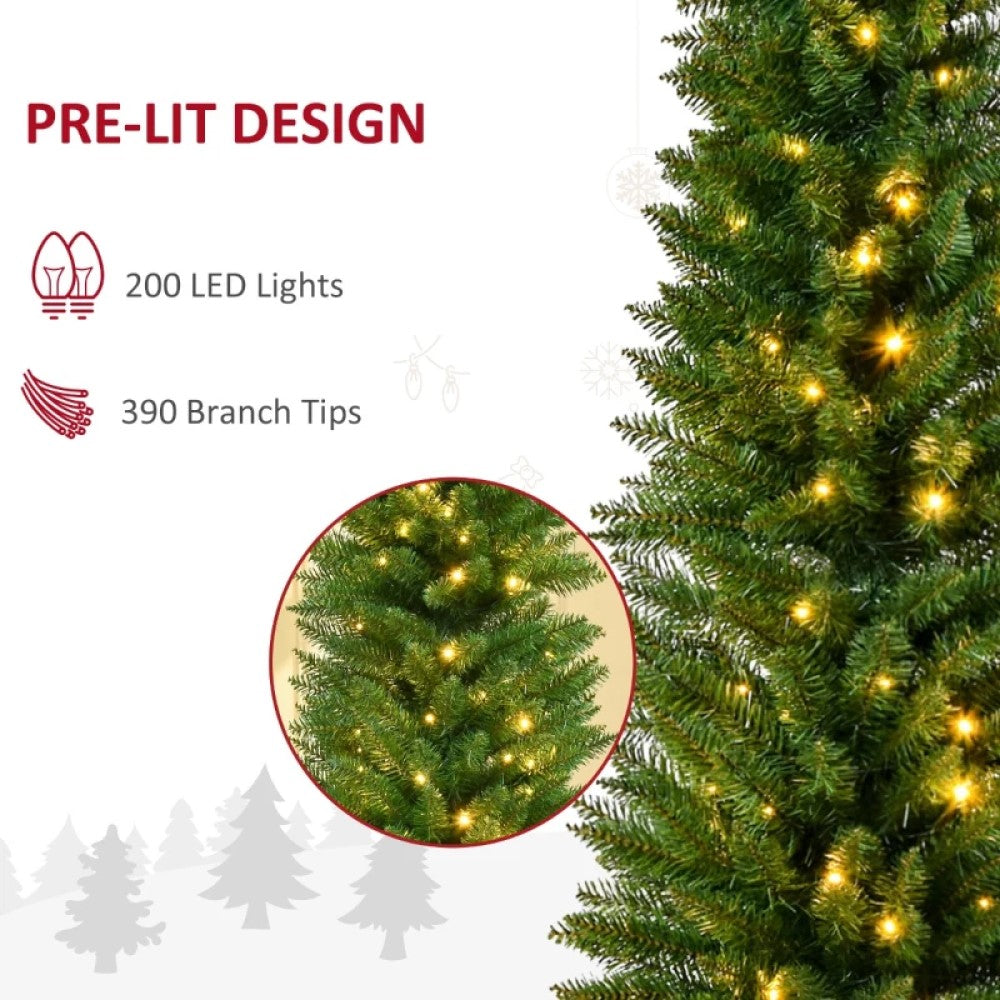 Pre-Lit Slim Noble Fir Artificial Christmas Tree with 110-200 Warm White LED Lights