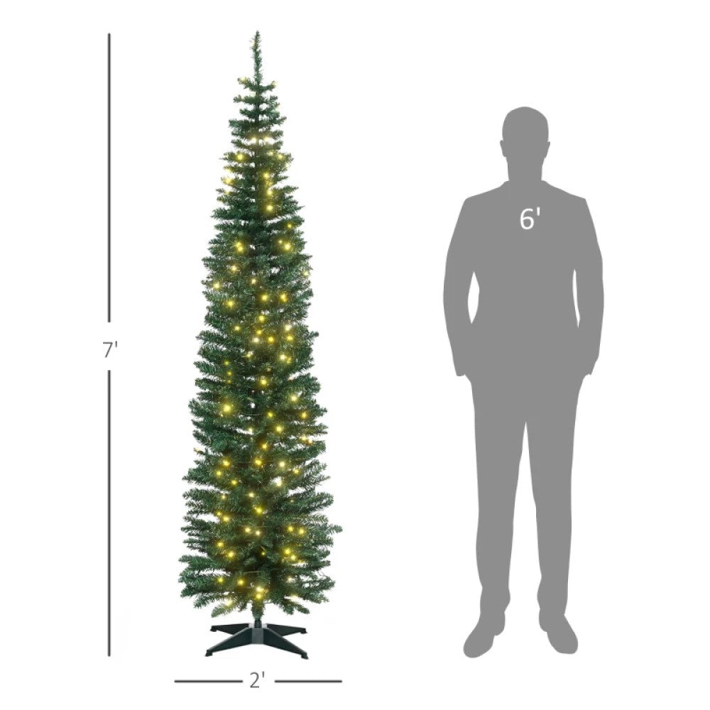 Pre-Lit Slim Noble Fir Artificial Christmas Tree with 110-200 Warm White LED Lights