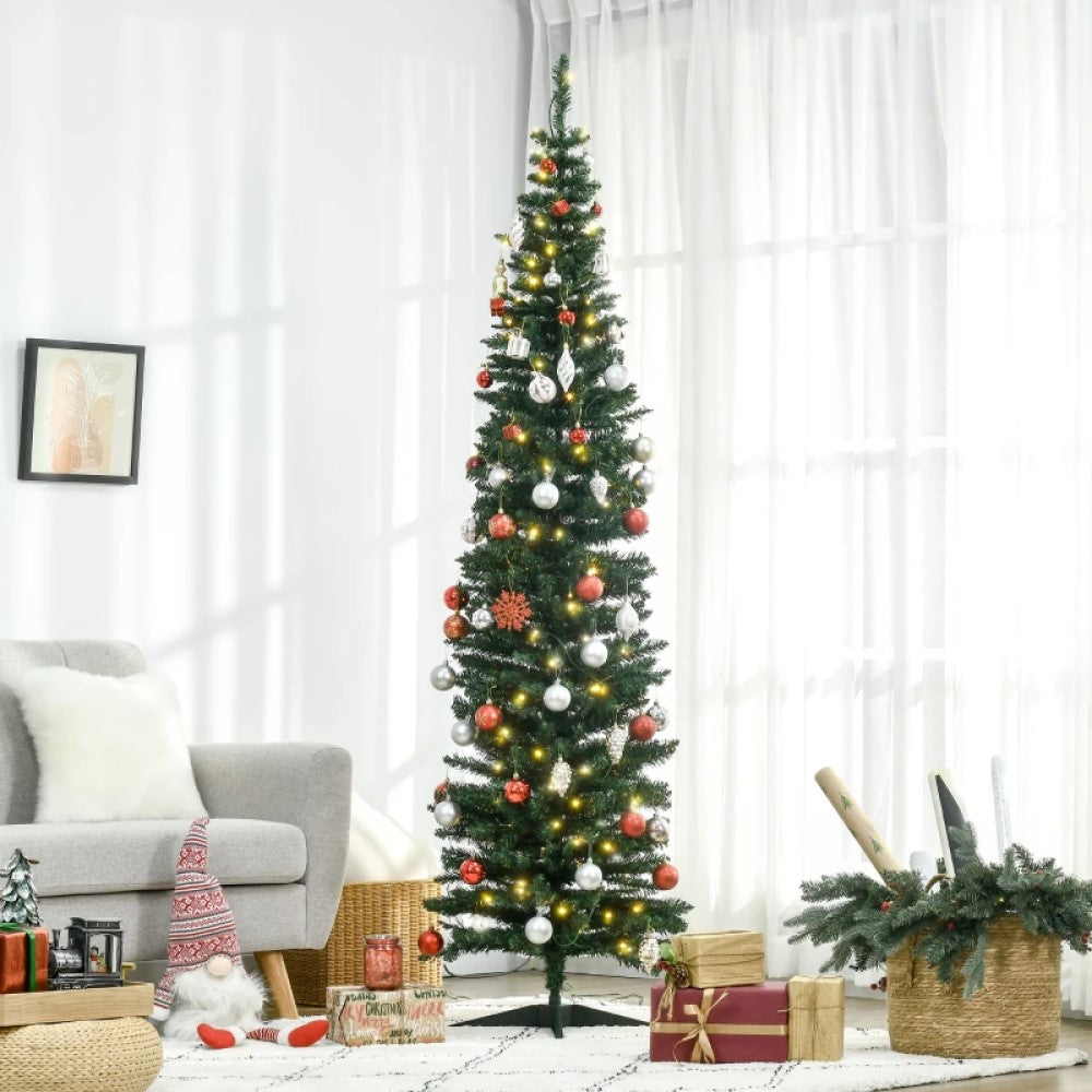 Pre-Lit Slim Noble Fir Artificial Christmas Tree with 110-200 Warm White LED Lights