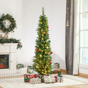 Pre-Lit Slim Noble Fir Artificial Christmas Tree with 110-200 Warm White LED Lights