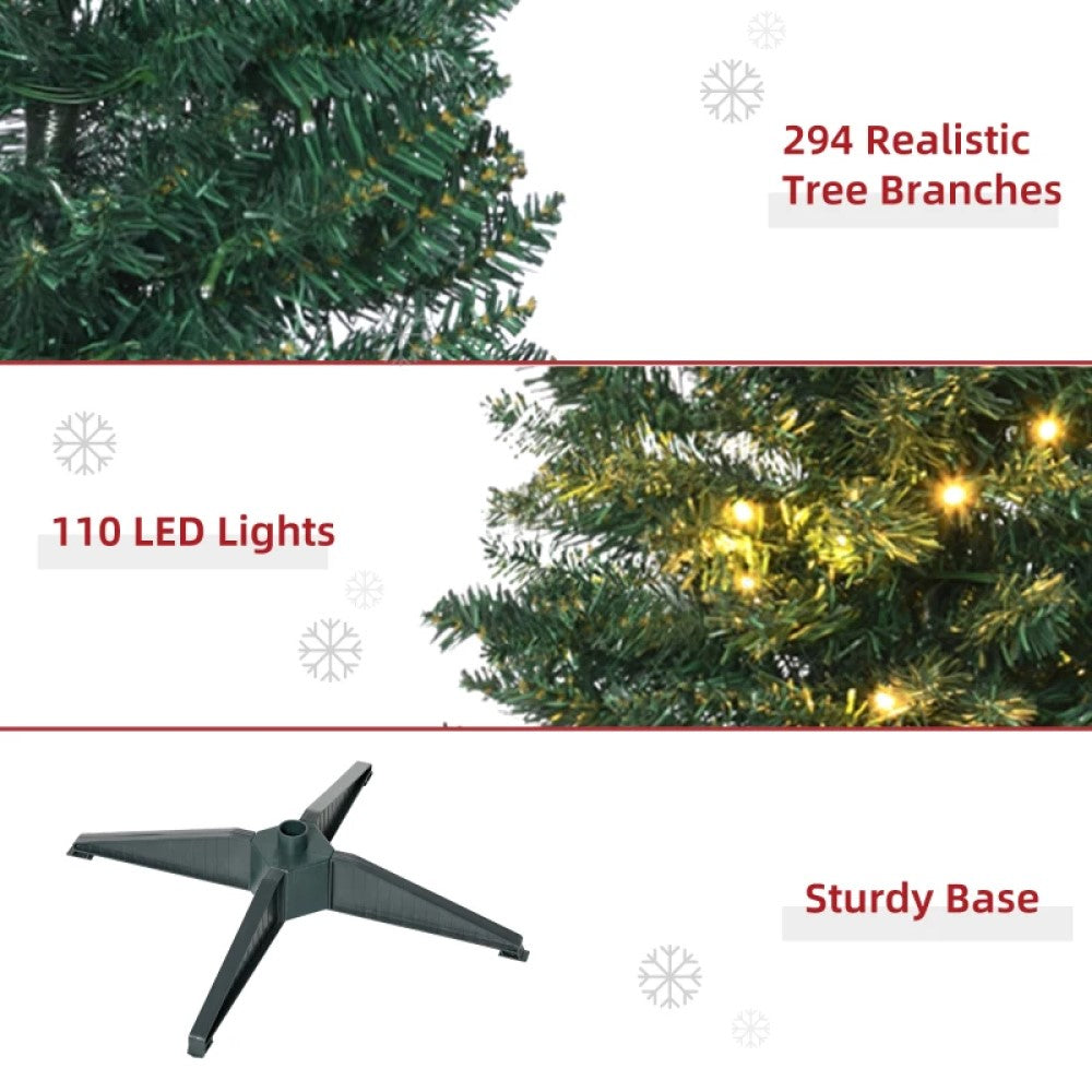 Pre-Lit Slim Noble Fir Artificial Christmas Tree with 110-200 Warm White LED Lights