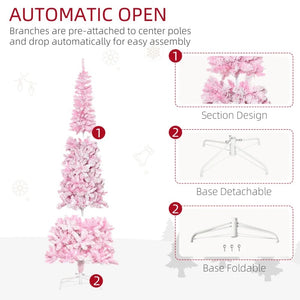 Pre-Lit Snow Flocked Pencil Christmas Tree with Realistic Pine Branches & Warm White LED