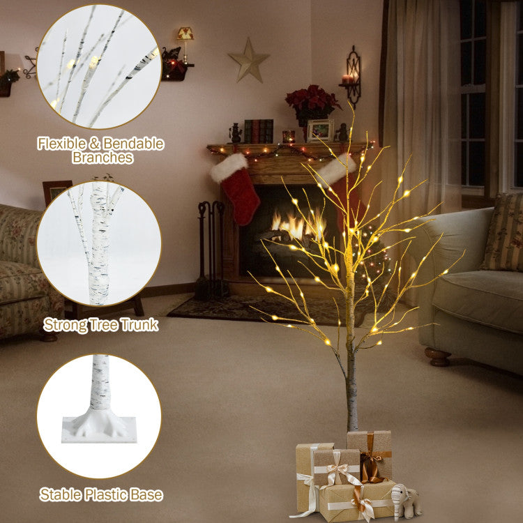 Pre-Lit White Twig Birch Tree with LED Lights for Christmas Holiday Decor