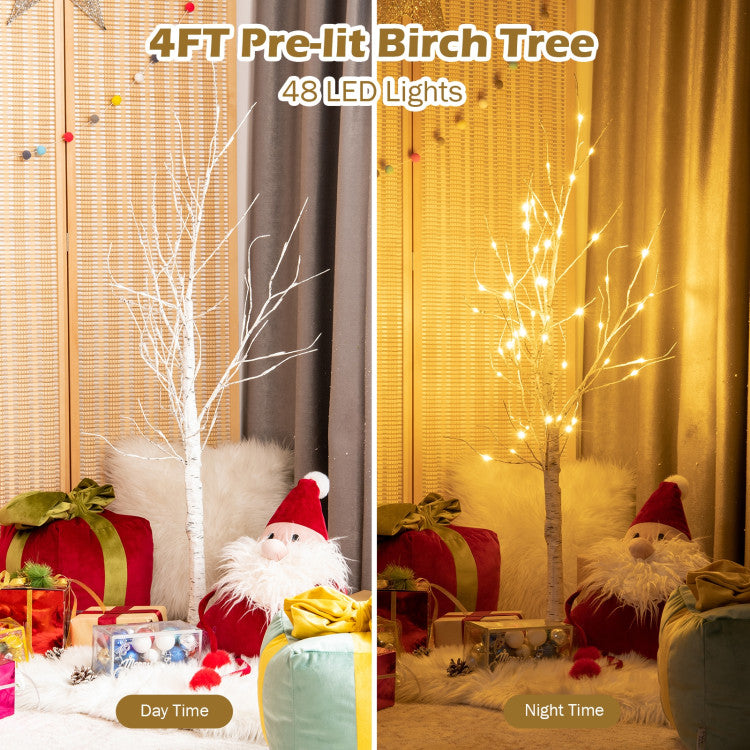 Pre-Lit White Twig Birch Tree with LED Lights for Christmas Holiday Decor