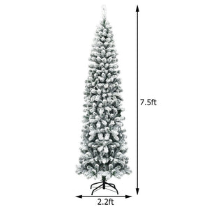 Pre-lit Snow Flocked Pencil Christmas Tree - 6ft & 7.5ft with 250 and 350 LED Lights