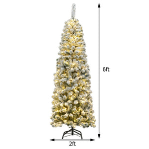 Pre-lit Snow Flocked Pencil Christmas Tree - 6ft & 7.5ft with 250 and 350 LED Lights