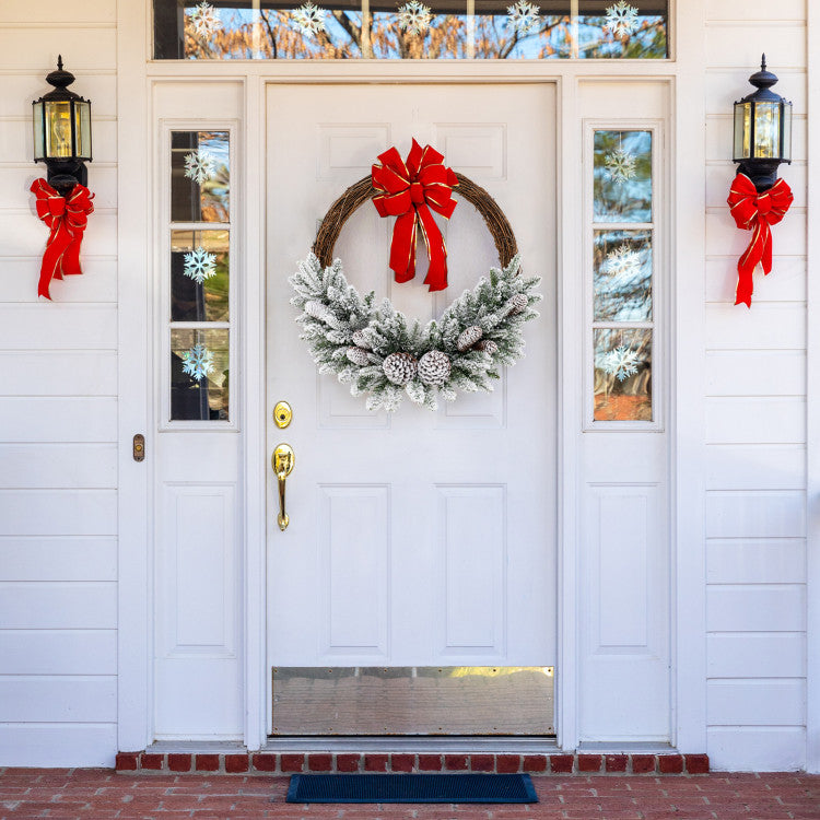 Pre-Lit Snow Flocked Christmas Wreath with 8 Pine Cones & 35 LED Lights