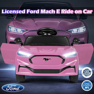 Pink toy car resembling a licensed Ford Mach E on a dark background