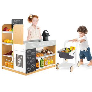 Pretend grocery store with cash register and shopping cart