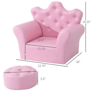 Princess Kids Sofa Set with Footstool – Diamond Decor, Perfect for Playrooms and Bedrooms