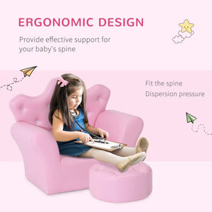 Princess Kids Sofa Set with Footstool – Diamond Decor, Perfect for Playrooms and Bedrooms