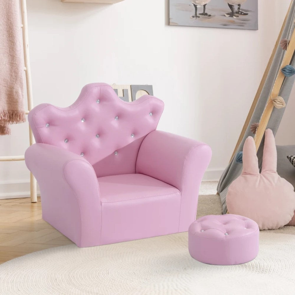 Princess Kids Sofa Set with Footstool – Diamond Decor, Perfect for Playrooms and Bedrooms