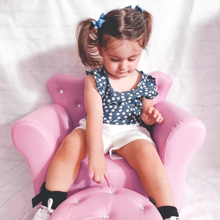 Princess Kids Sofa Set with Footstool – Diamond Decor, Perfect for Playrooms and Bedrooms