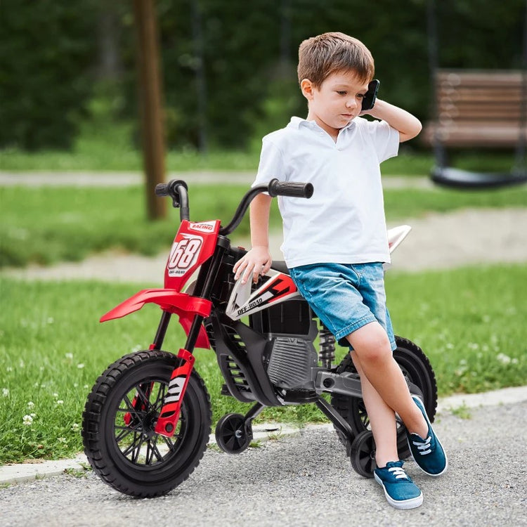 Qaba 12V Kids Electric Motorcycle with Twist Grip Throttle, Training Wheels & Music