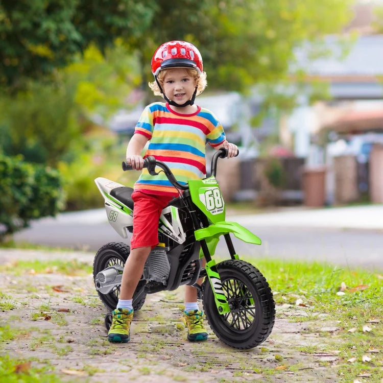 Qaba 12V Kids Electric Motorcycle with Twist Grip Throttle, Training Wheels & Music