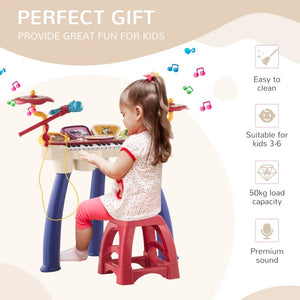 Qaba 2-in-1 Kids Piano Keyboard & Drum Set with Sounds, Lights, Microphone, and Stool