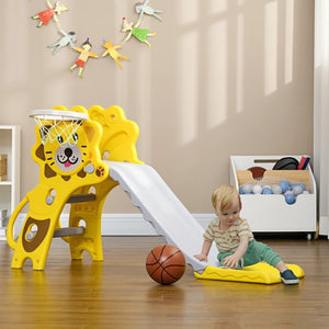 Qaba 2-in-1 Toddler Slide with Basketball Hoop for Indoor Play Ages 18-36 Months