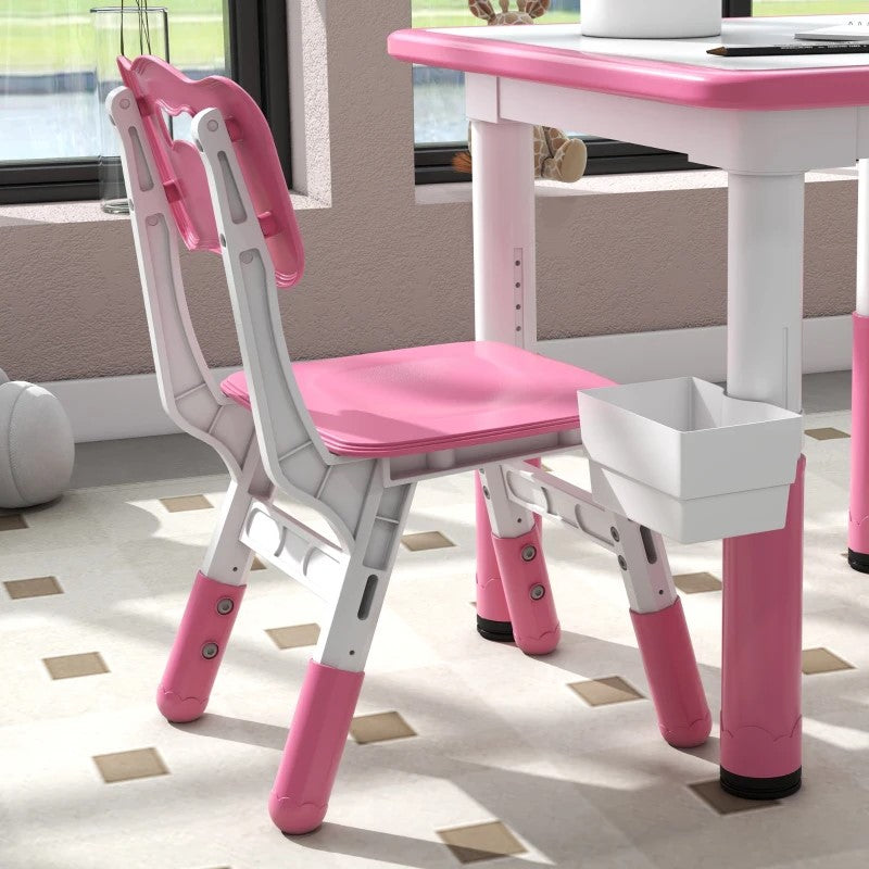 Qaba 3-Piece Height Adjustable Toddler Table and Chair Set with Storage, Easy to Clean for Daycare & Classroom