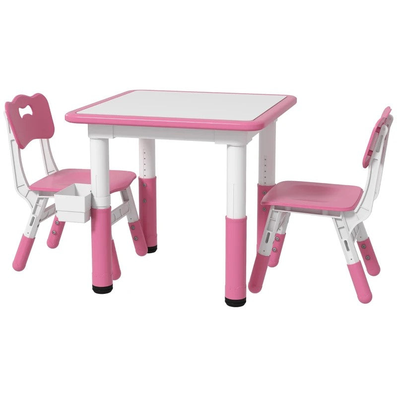 Qaba 3-Piece Height Adjustable Toddler Table and Chair Set with Storage, Easy to Clean for Daycare & Classroom