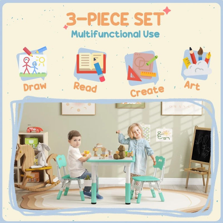 Qaba 3-Piece Height Adjustable Toddler Table and Chair Set with Storage, Easy to Clean for Daycare & Classroom