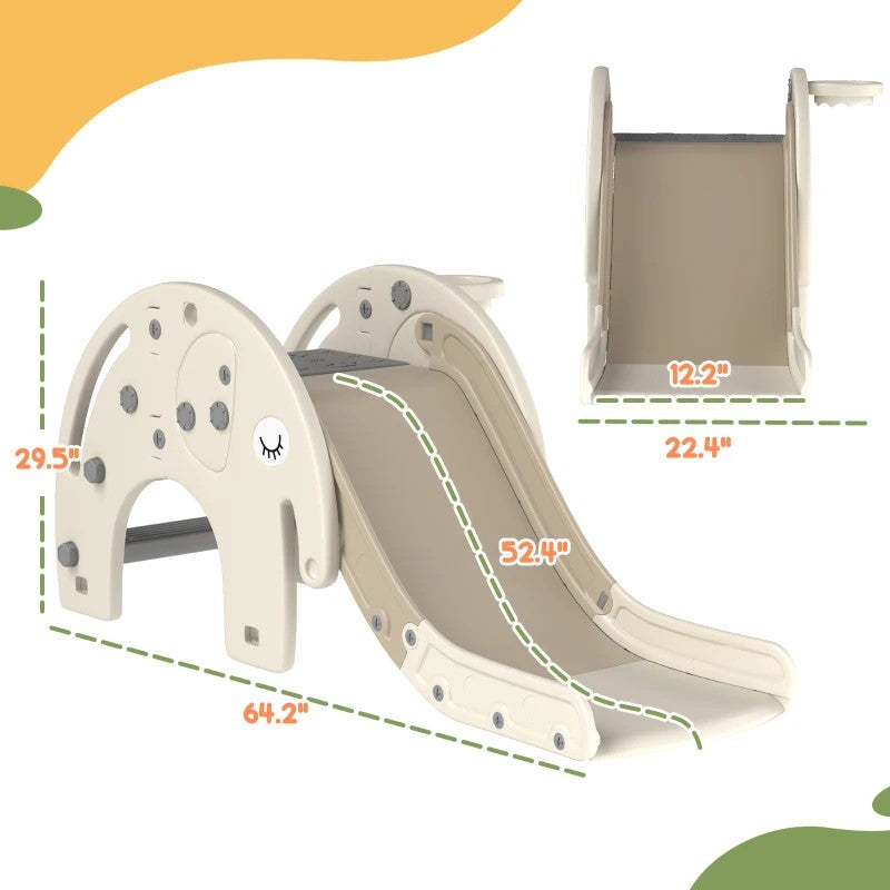 Qaba 3-in-1 Toddler Slide for Ages 1-3 with Basketball Hoop, Climber, Elephant Theme