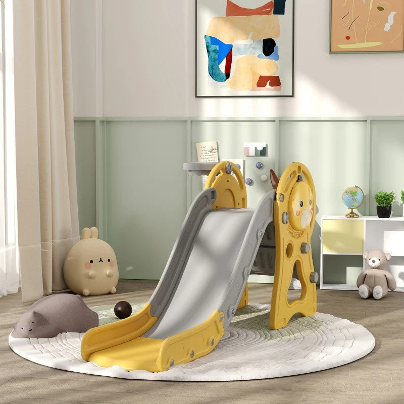 Qaba 3-in-1 Toddler Slide with Climber & Basketball Hoop, Duck Design, Ages 1-3, Yellow