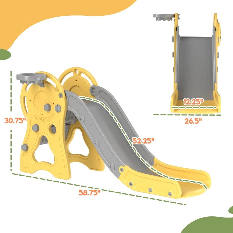 Qaba 3-in-1 Toddler Slide with Climber & Basketball Hoop, Duck Design, Ages 1-3, Yellow