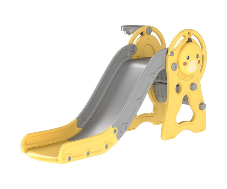 Qaba 3-in-1 Toddler Slide with Climber & Basketball Hoop, Duck Design, Ages 1-3, Yellow