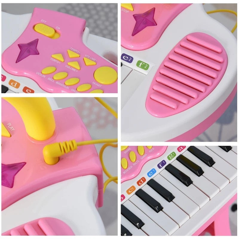 Qaba 31-Key Kids Toy Keyboard Piano with Stool, Microphone, Lights & Multiple Sounds