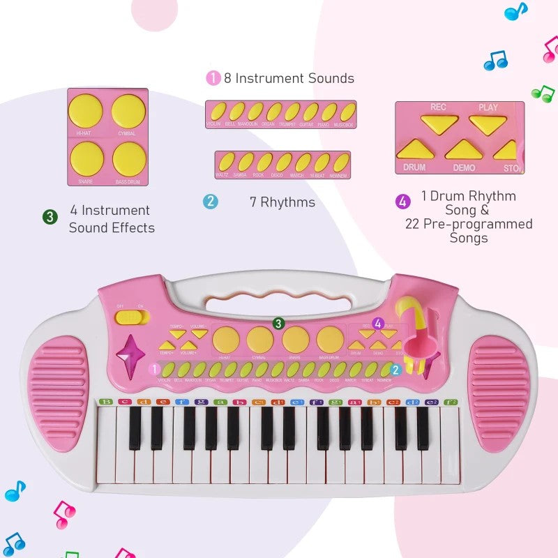 Qaba 31-Key Kids Toy Keyboard Piano with Stool, Microphone, Lights & Multiple Sounds