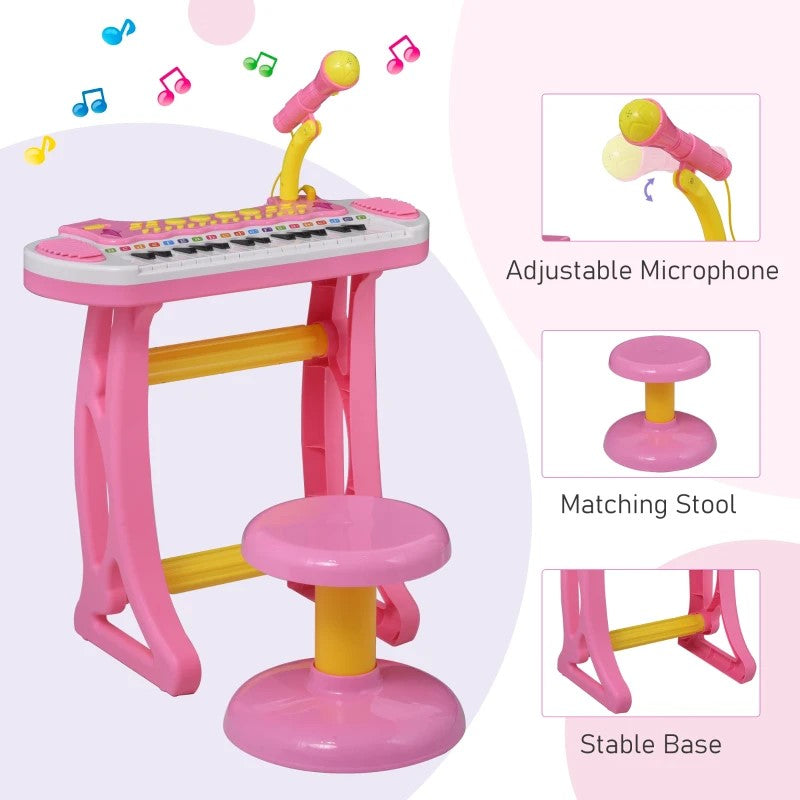 Qaba 31-Key Kids Toy Keyboard Piano with Stool, Microphone, Lights & Multiple Sounds