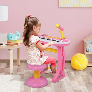 Qaba 31-Key Kids Toy Keyboard Piano with Stool, Microphone, Lights & Multiple Sounds