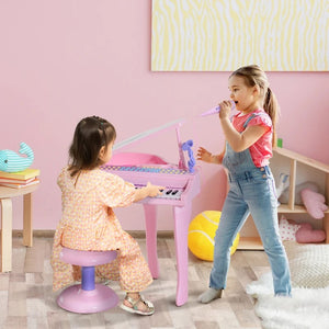 Qaba 37-Key Kids Piano Keyboard with Microphone, Stool, MP3, U-Disk, & Lights for Ages 3-6