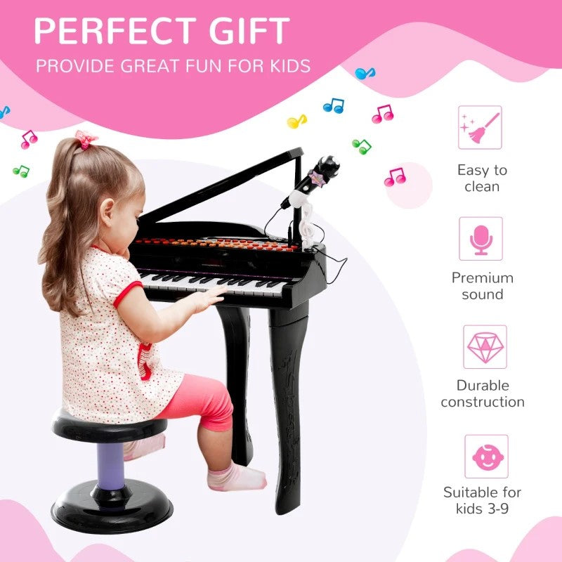 Qaba 37-Key Kids Piano Keyboard with Microphone, Stool, MP3, U-Disk, & Lights for Ages 3-6