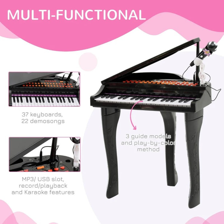 Qaba 37-Key Kids Piano Keyboard with Microphone, Stool, MP3, U-Disk, & Lights for Ages 3-6