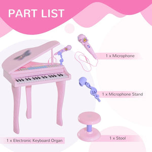 Qaba 37-Key Kids Piano Keyboard with Microphone, Stool, MP3, U-Disk, & Lights for Ages 3-6