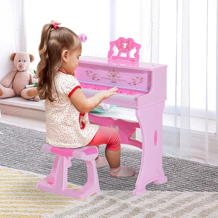 Qaba 37-Key Kids Princess Piano Keyboard with Stool, MP3, Record, Light & Mic