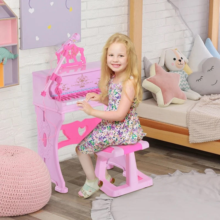 Qaba 37-Key Kids Princess Piano Keyboard with Stool, MP3, Record, Light & Mic