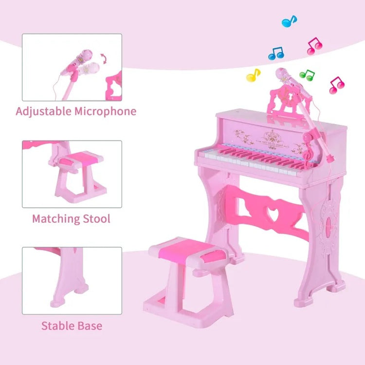 Qaba 37-Key Kids Princess Piano Keyboard with Stool, MP3, Record, Light & Mic