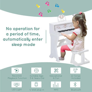Qaba 37-Key Kids Princess Piano Keyboard with Stool, MP3, Record, Light & Mic