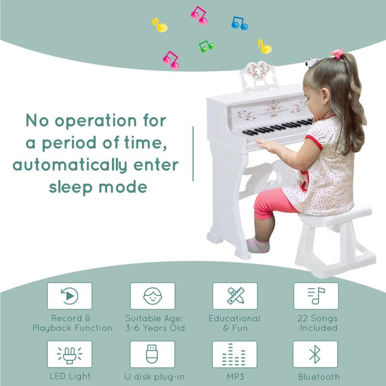Qaba 37-Key Kids Princess Piano Keyboard with Stool, MP3, Record, Light & Mic