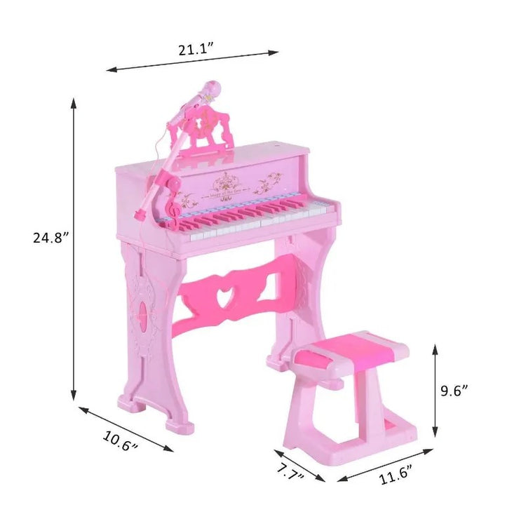 Qaba 37-Key Kids Princess Piano Keyboard with Stool, MP3, Record, Light & Mic